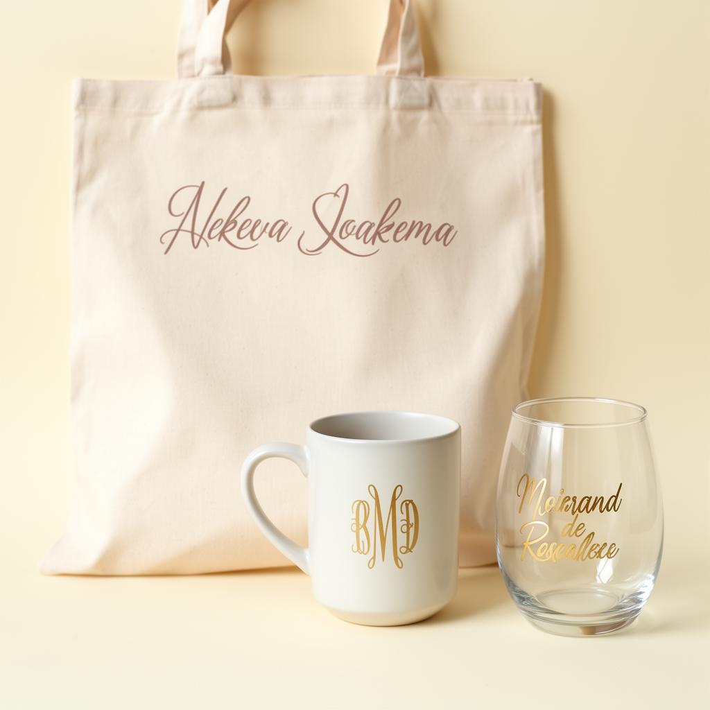 Personalisierte Tasche, Tasse und Glas